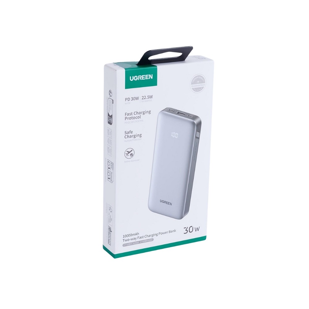 Ugreen PB535/55994B Power Bank 10000mAh PD 30W 3 Θέσεων, με καλώδιο USB-C 60W (Γκρι)