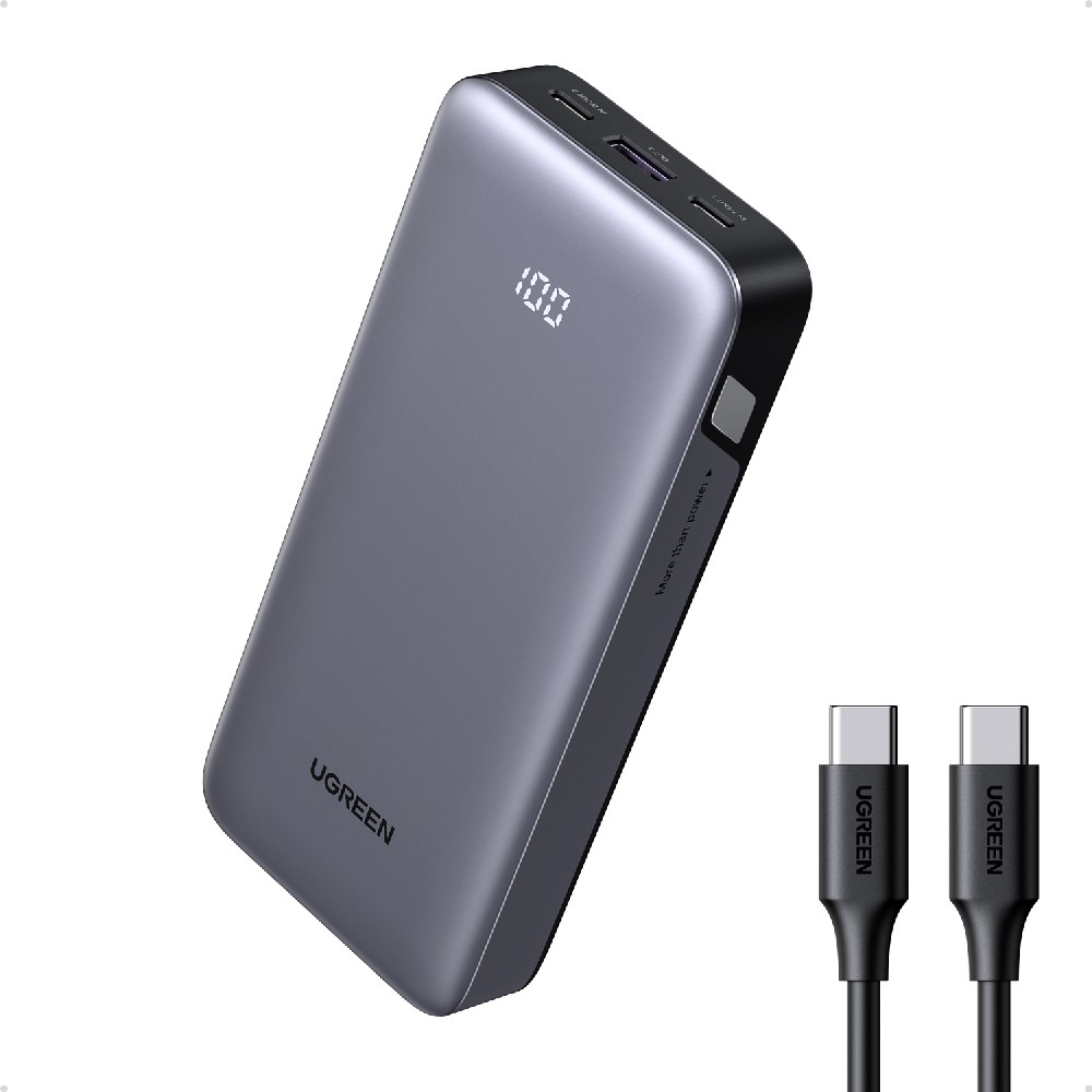  Ugreen PB532/55989B Power Bank 20000mAh PD 30W 3 Θέσεων, με καλώδιο USB-C 60W (Γκρι)
