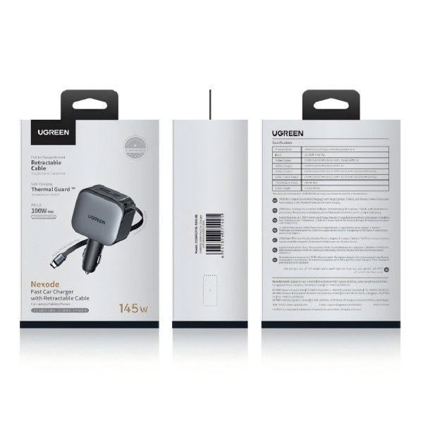 UGreen EC604/55910B Φορτιστής αυτοκινήτου 145W , με καλώδιο USB-C 60W (Gray)