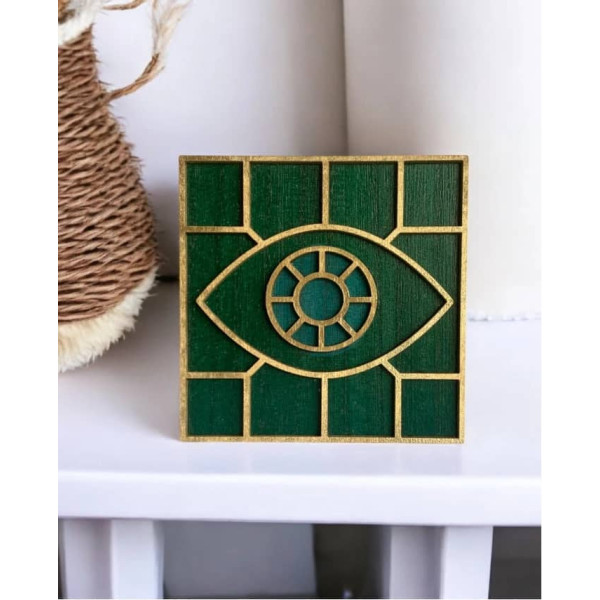 LifeLikes Γούρι Ξύλινο Τετράγωνο Μάτι Fortune (Βεραμάν Πράσινο)