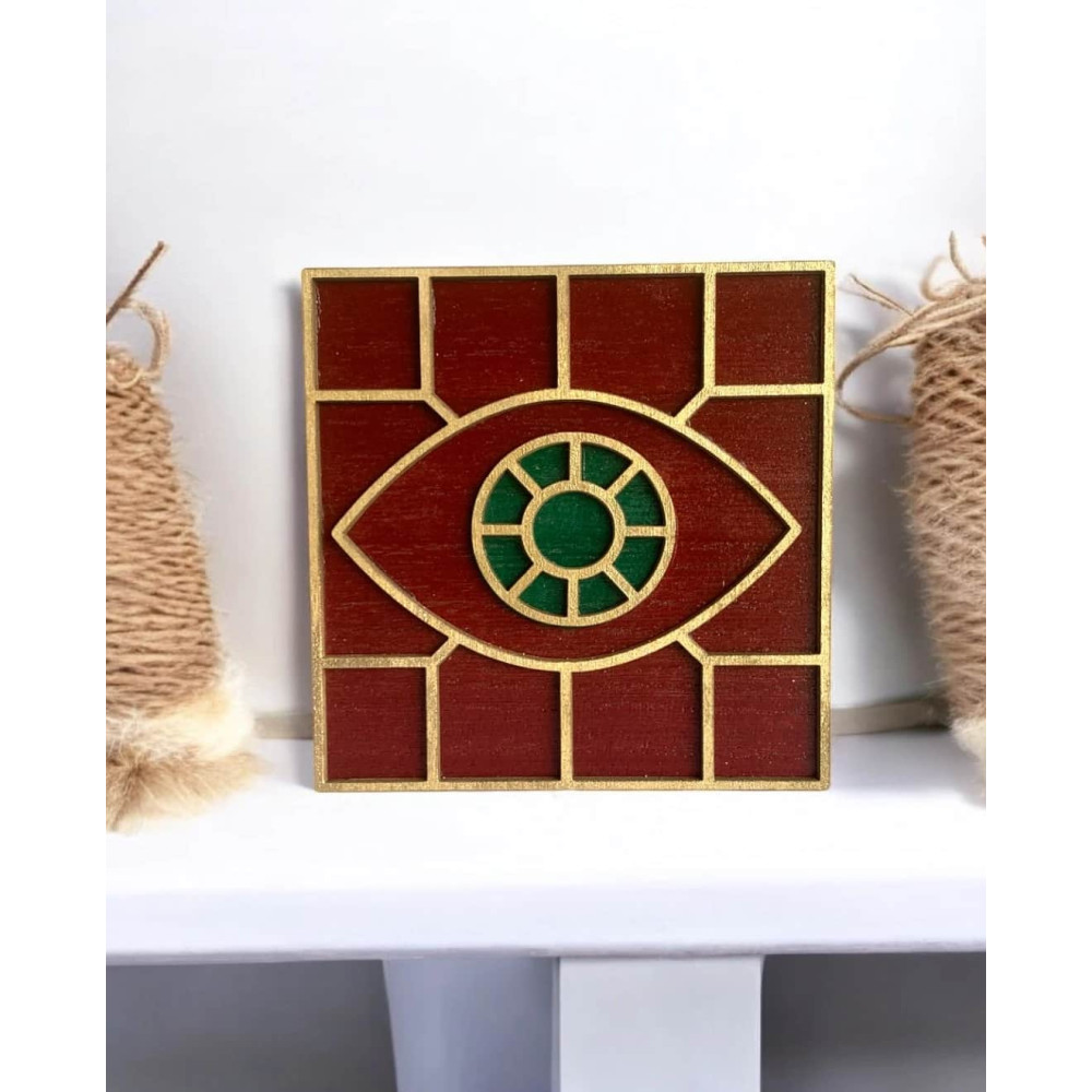 LifeLikes Γούρι Ξύλινο Τετράγωνο Μάτι Fortune (Κόκκινο Πράσινο)