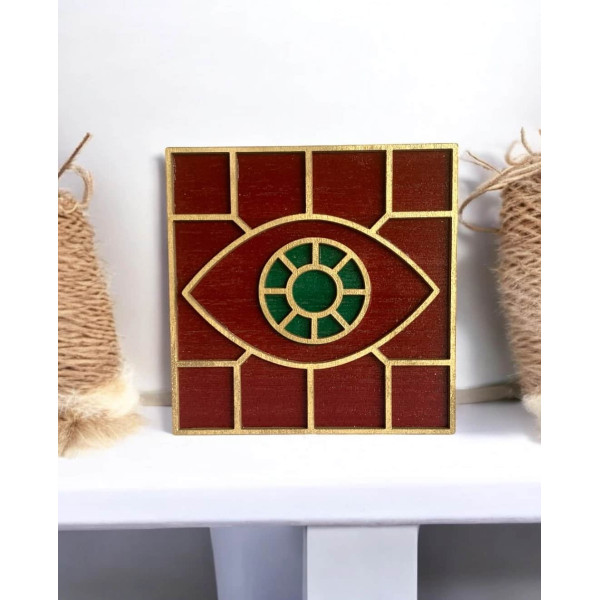 LifeLikes Γούρι Ξύλινο Τετράγωνο Μάτι Fortune (Κόκκινο Πράσινο)
