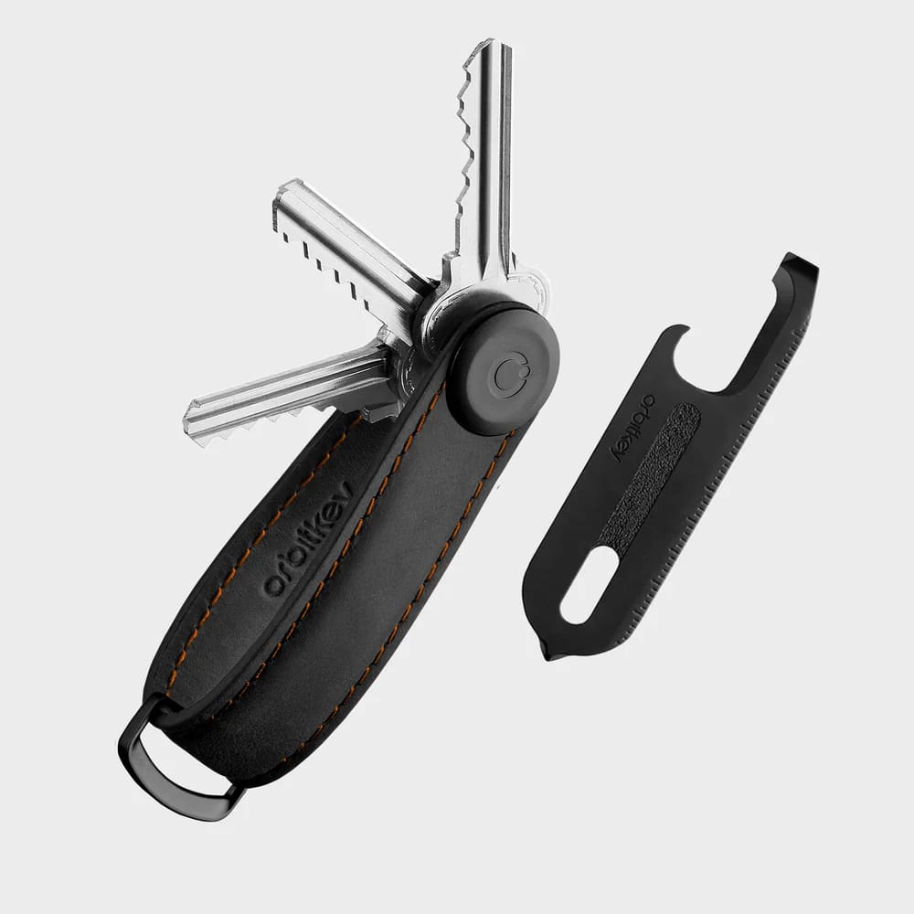 Key Organiser Crazy Horse (Black with Orange Stitching) + Multi-Tool v2 Set (Black) - Gift Set