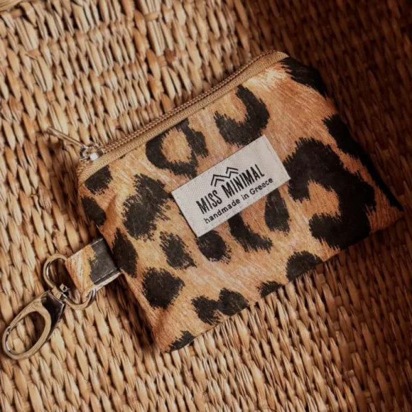 Miss Minimal Key Chain Μπρελόκ Πορτοφολάκι Brown Leopard