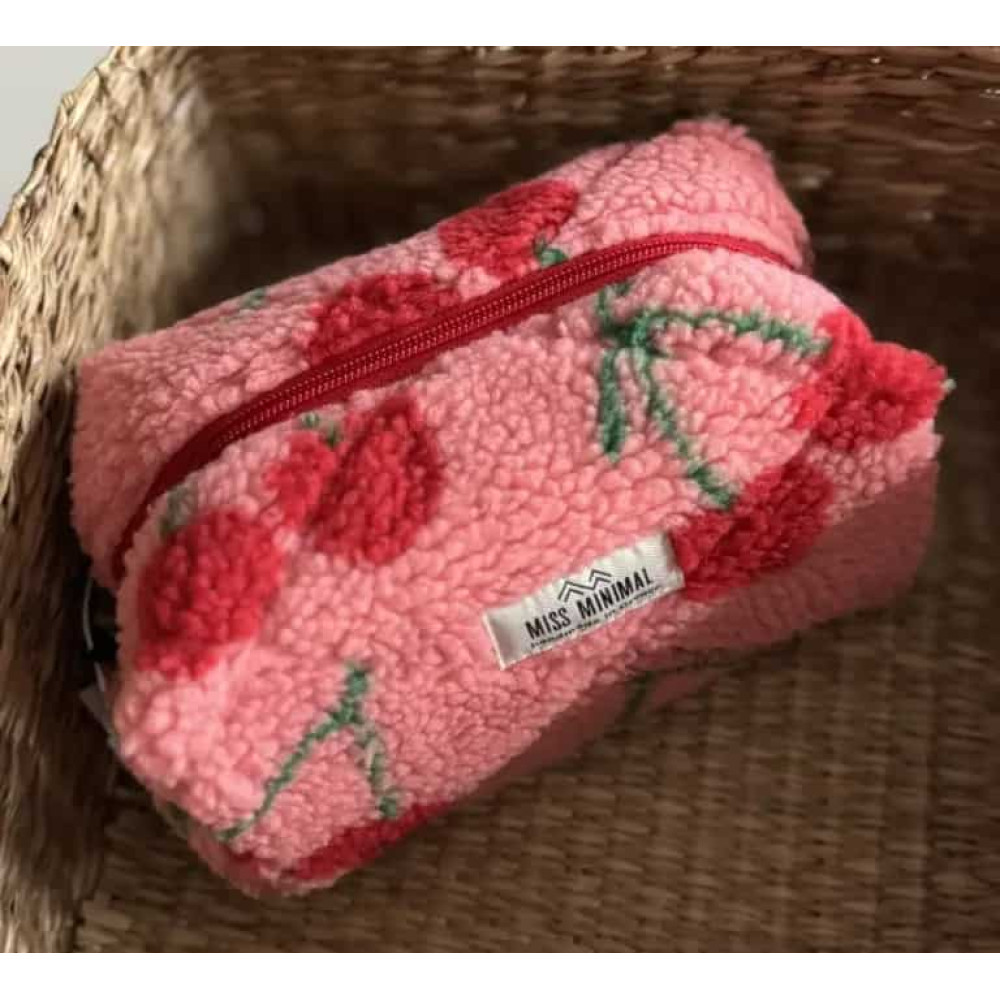 Miss Minimal Mini Zipper Box Νεσεσέρ Fluffy Pink Cherries (12 x 11 x 9 cm)