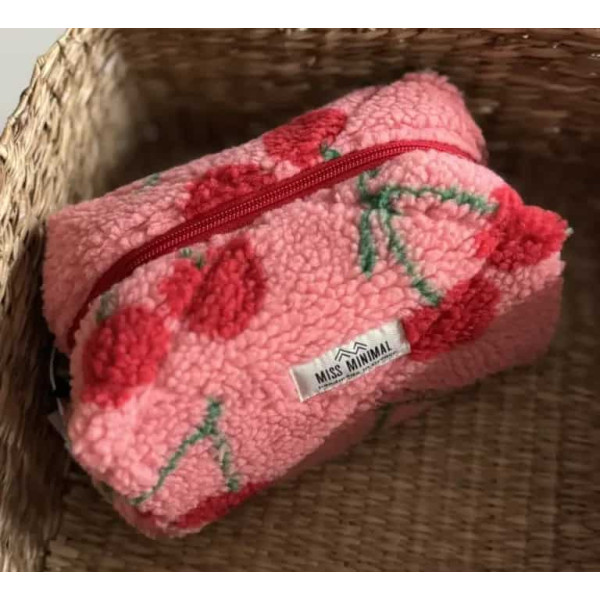 Miss Minimal Mini Zipper Box Νεσεσέρ Fluffy Pink Cherries (12 x 11 x 9 cm)