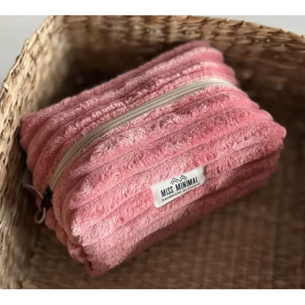 Miss Minimal Mini Zipper Box Νεσεσέρ Rosse Velvet (12 x 11 x 9 cm)