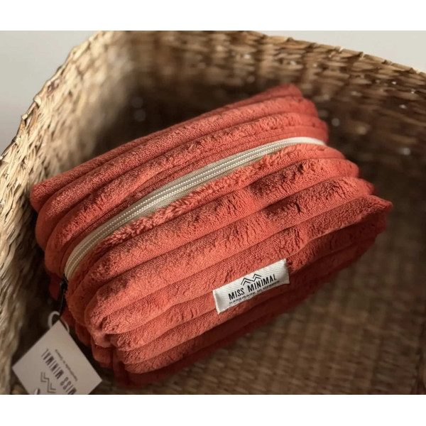 Miss Minimal Mini Zipper Box Νεσεσέρ Teracotta Velvet (12 x 11 x 9 cm)