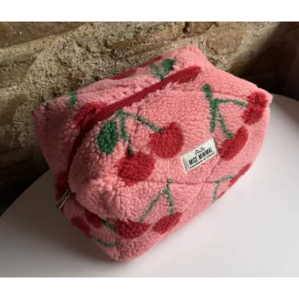 Miss Minimal Zipper Box Νεσεσέρ Fluffy Pink Cherries (22 x 13 x 23 cm)