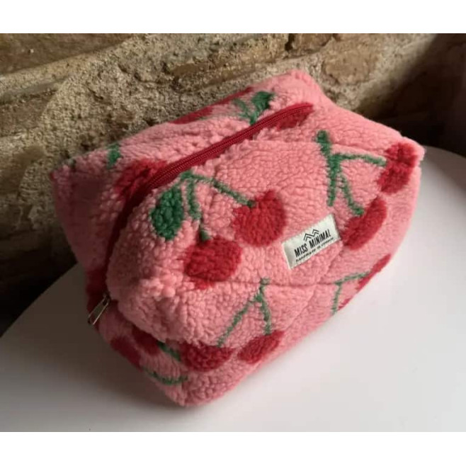 Miss Minimal Zipper Box Νεσεσέρ Fluffy Pink Cherries (22 x 13 x 23 cm)