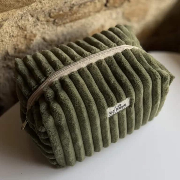 Miss Minimal Zipper Box Νεσεσέρ Green Velvet (22 x 13 x 23 cm)