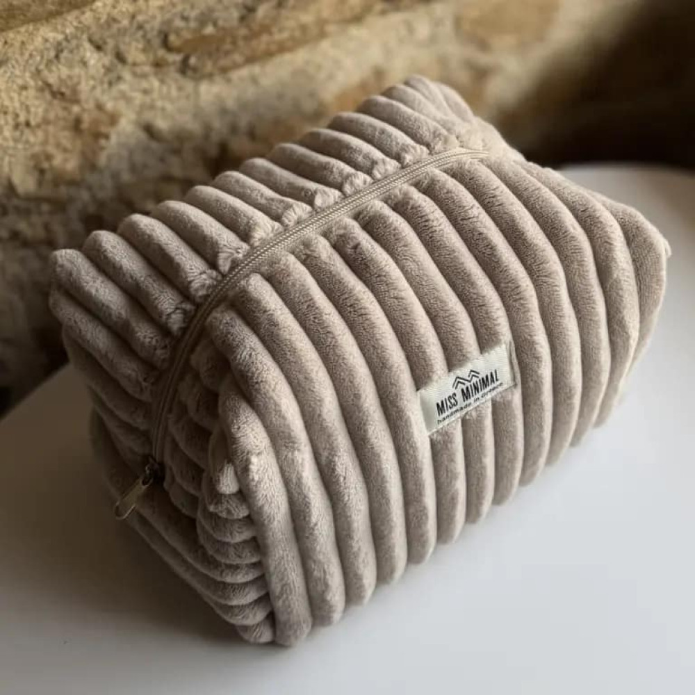 Miss Minimal Zipper Box Νεσεσέρ Beige Velvet (22 x 13 x 23 cm)