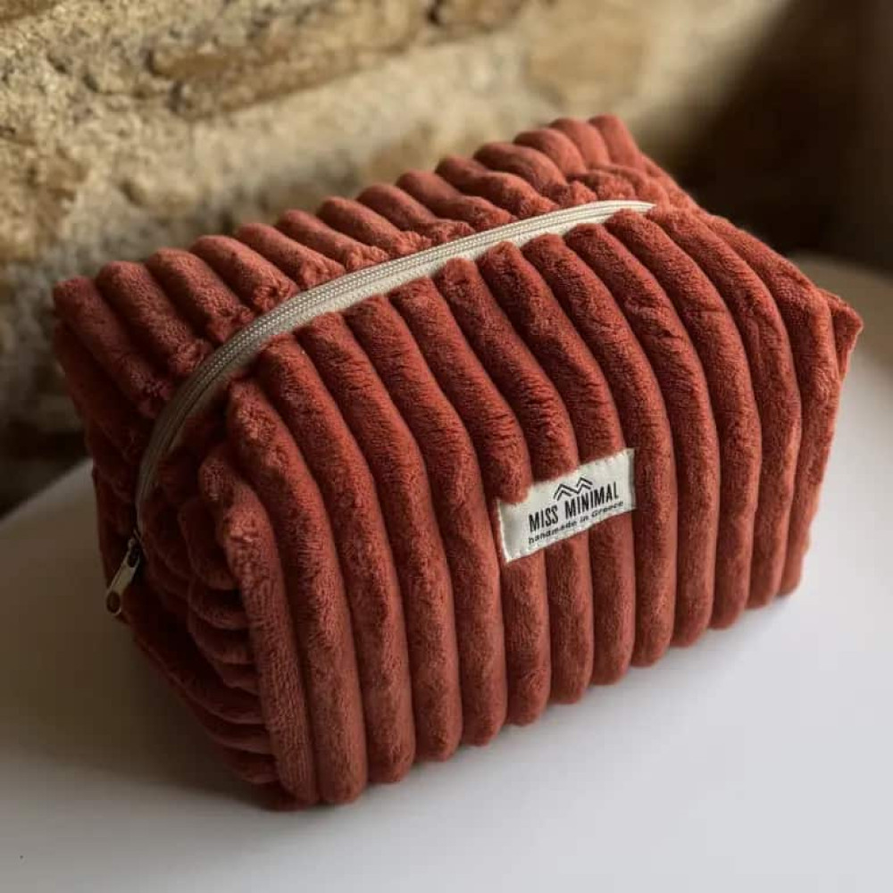 Miss Minimal Zipper Box Νεσεσέρ Teracotta Velvet (22 x 13 x 23 cm)