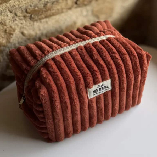 Miss Minimal Zipper Box Νεσεσέρ Teracotta Velvet (22 x 13 x 23 cm)