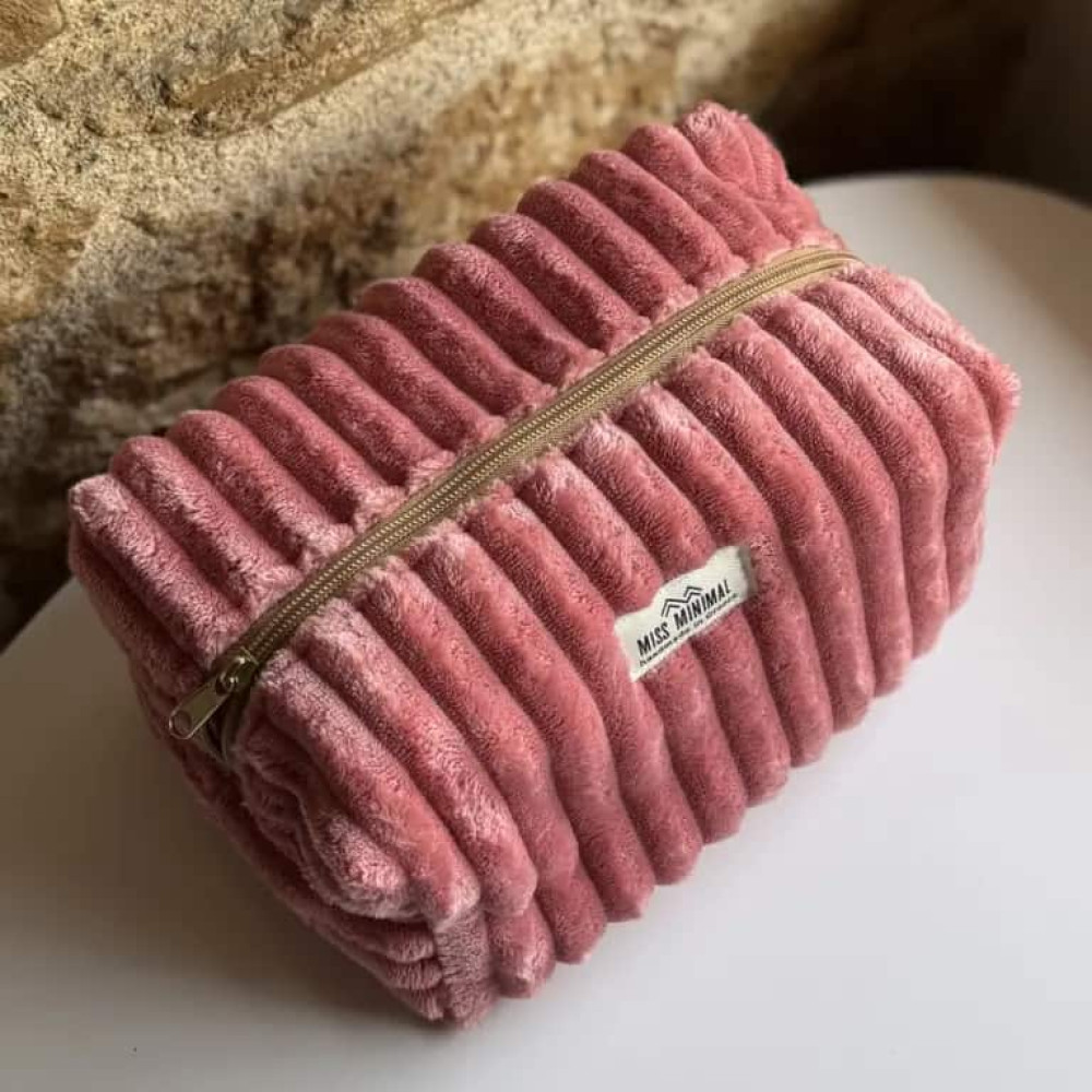 Miss Minimal Zipper Box Νεσεσέρ Rosse Velvet (22 x 13 x 23 cm)