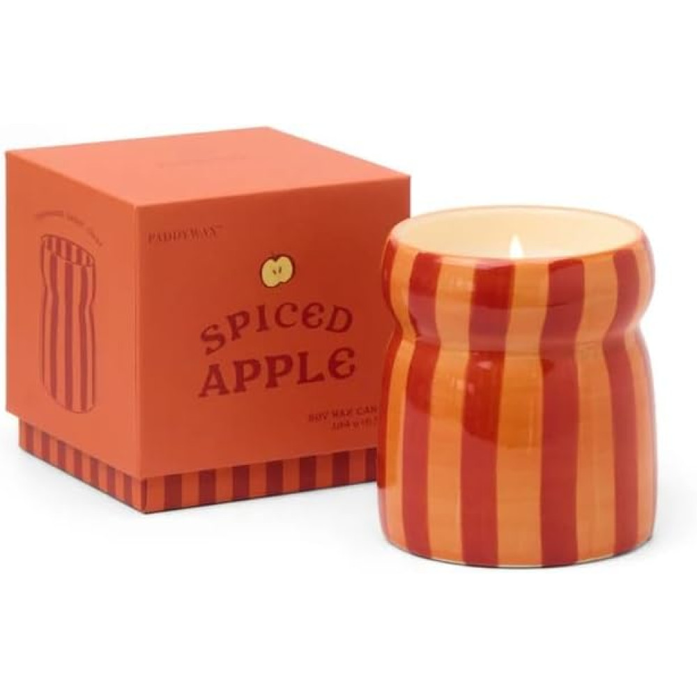Paddywax Cabana Φυτικό Κερί 184gr σε Πορτοκαλί Ριγέ Κεραμικό Δοχείο - Spiced Apple