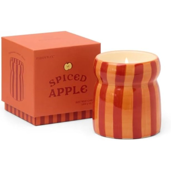 Paddywax Cabana Φυτικό Κερί 184gr σε Πορτοκαλί Ριγέ Κεραμικό Δοχείο - Spiced Apple