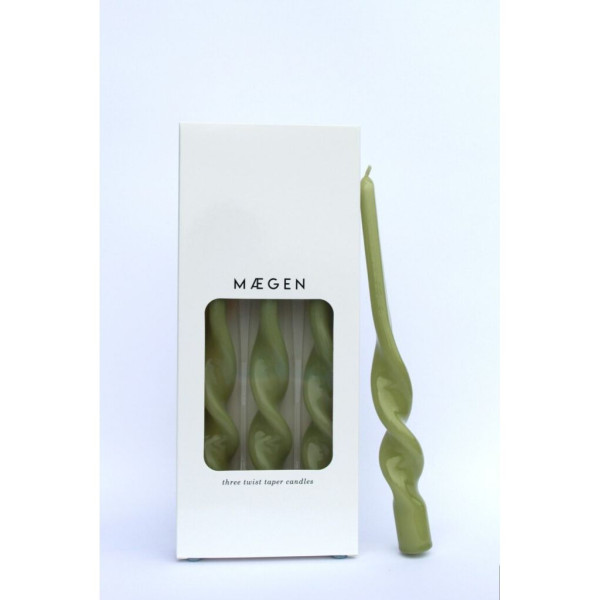 Maegen Σετ από 3 Twisted Κεριά Δείπνου 25cm - Leaf Green