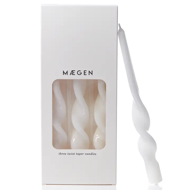 Maegen Σετ από 3 Twisted Κεριά Δείπνου 25cm - Ice White