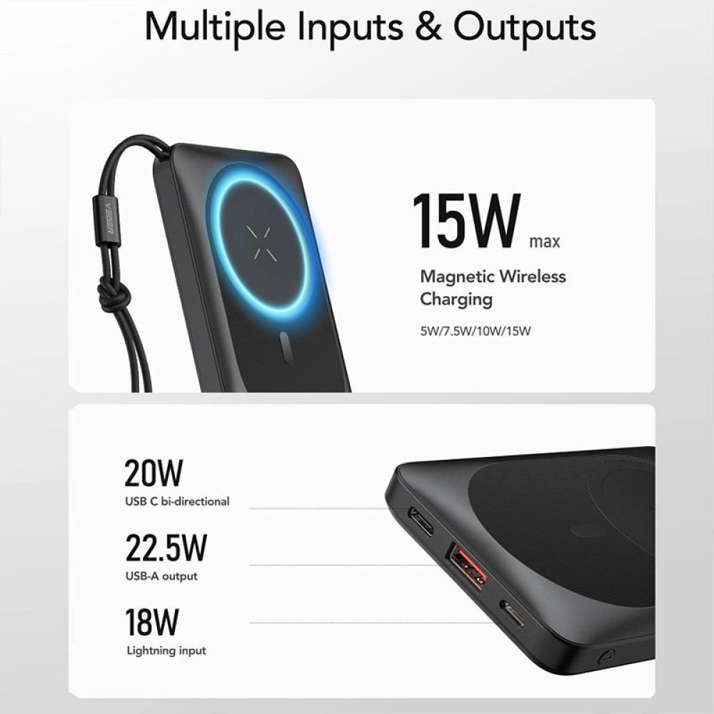 Veger W1151 MagOn Magnetic Wireless MagSafe Power Bank 10000mAh PD 3.0 (Μαύρο)