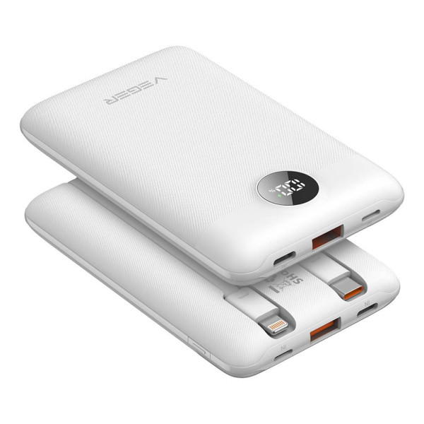 Veger C11 W1170 Digital Display Power Bank 10000mAh PD 3.0 Built In Non-MFI Lightning & USB-C (Λευκό)