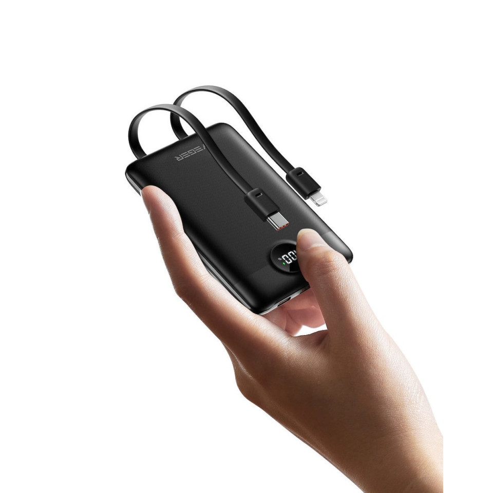 Veger C1 W1170 Digital Display Power Bank 10000mAh PD 3.0 Built In Non-MFI Lightning & USB-C (Μαύρο)