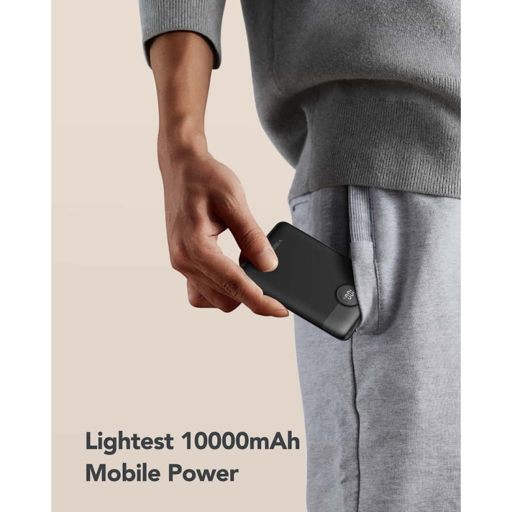 Veger C1 W1170 Digital Display Power Bank 10000mAh PD 3.0 Built In Non-MFI Lightning & USB-C (Μαύρο)