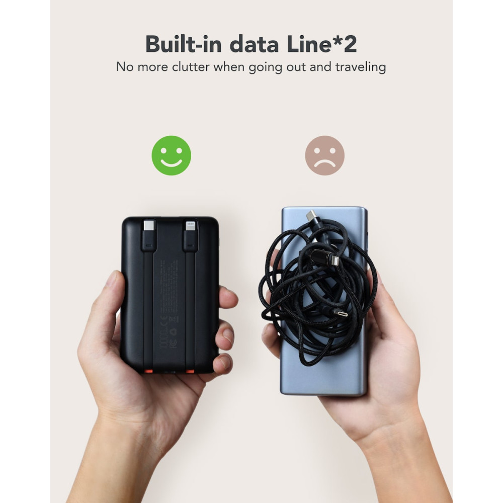 Veger C1 W1170 Digital Display Power Bank 10000mAh PD 3.0 Built In Non-MFI Lightning & USB-C (Μαύρο)