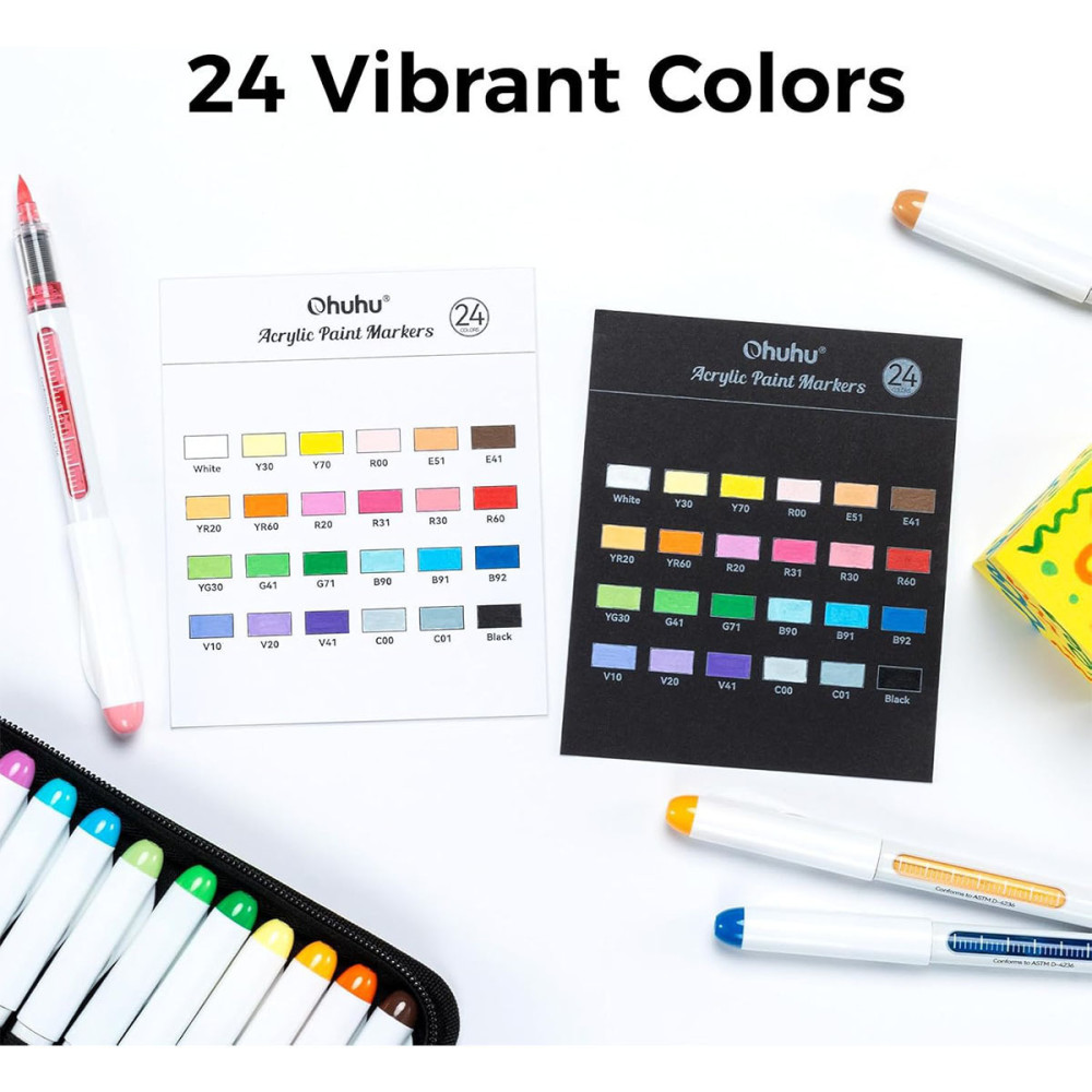 Ohuhu Σετ 24 Ανεξίτηλων Ακρυλικών Μαρκαδόρων Neon