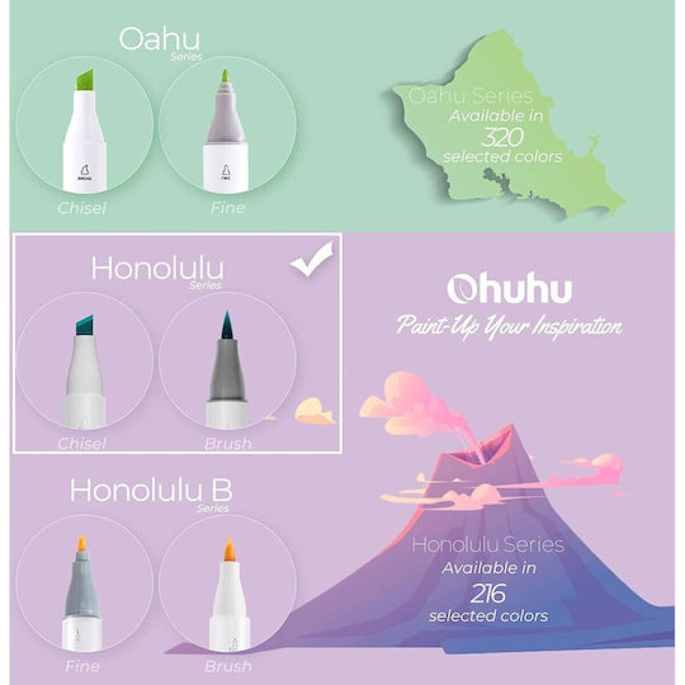 Ohuhu Honolulu Σετ 24 Μαρκαδόρων Αλκοόλης με Διπλή Μύτη Skin Tone Brush & Chisel