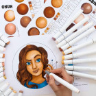 Ohuhu Honolulu Σετ 24 Μαρκαδόρων Αλκοόλης με Διπλή Μύτη Skin Tone Brush & Chisel