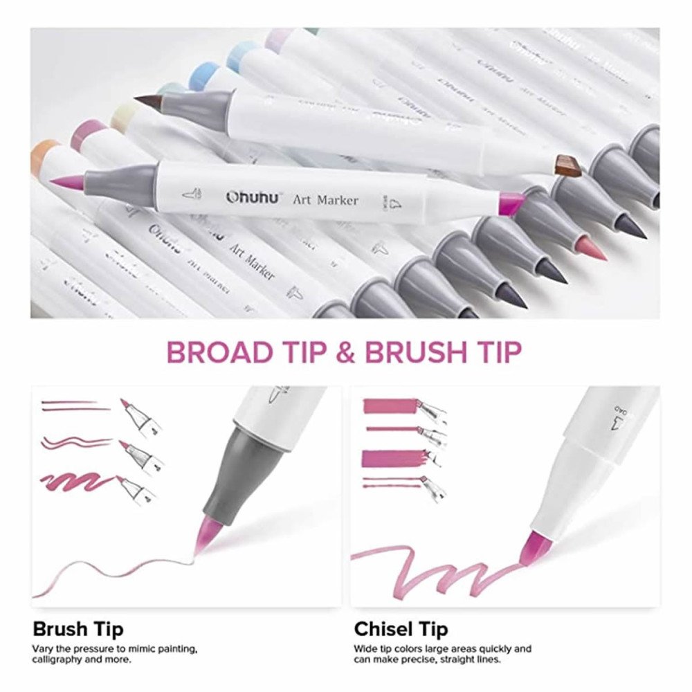 Ohuhu Honolulu Σετ 48 Μαρκαδόρων Αλκοόλης Pastel Tone Brush & Chisel