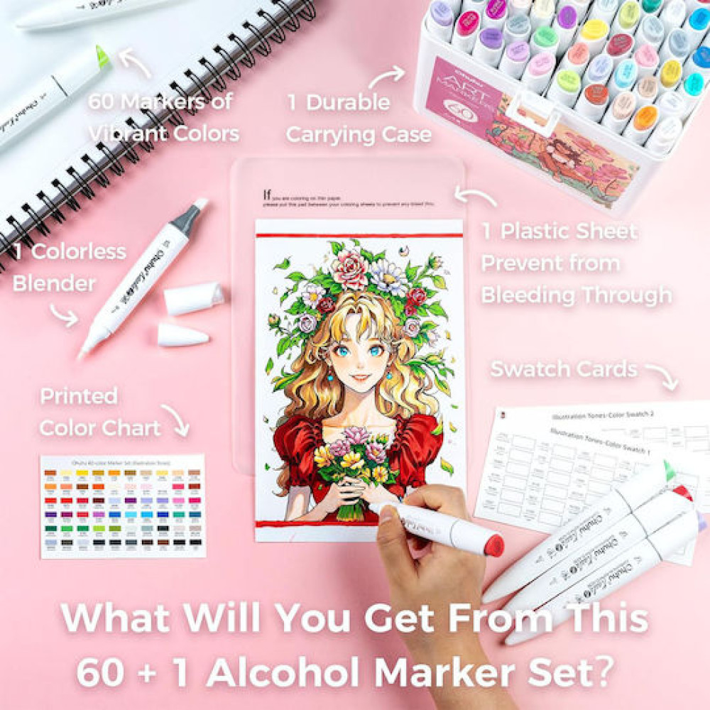 Ohuhu Kaala Σετ 60 Μαρκαδόρων Αλκοόλης Slim Chisel & Mini Brush