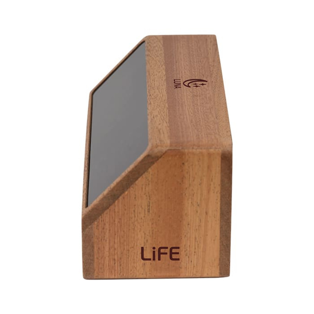 LIFE LUNA Ξύλινο ψηφιακό θερμόμετρο / υγρόμετρο εσωτερικού χώρου με ρολόι, ξυπνητήρι και φωτάκι νυκτός