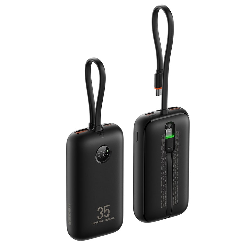 Veger K1 W1188 Digital Display Power Bank 10000mAh PD 3.0 Built In Non-MFI Lightning & USB-C (Μαύρο)