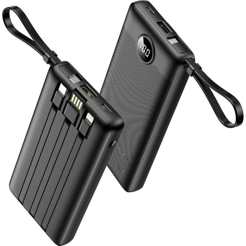 Veger C10 W1116 Digital Display Power Bank 10000mAh Built In 4 Cables, Keychain Style (Μαύρο)