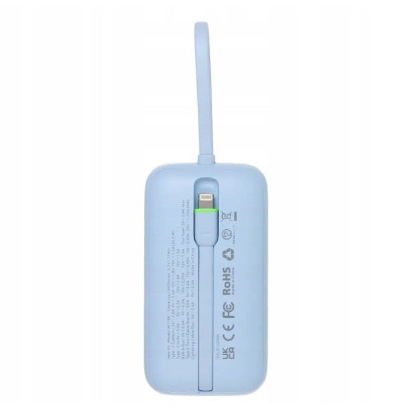 Veger K1 W1188 Digital Display Power Bank 10000mAh PD 3.0 Built In Non-MFI Lightning & USB-C (Γαλάζιο)