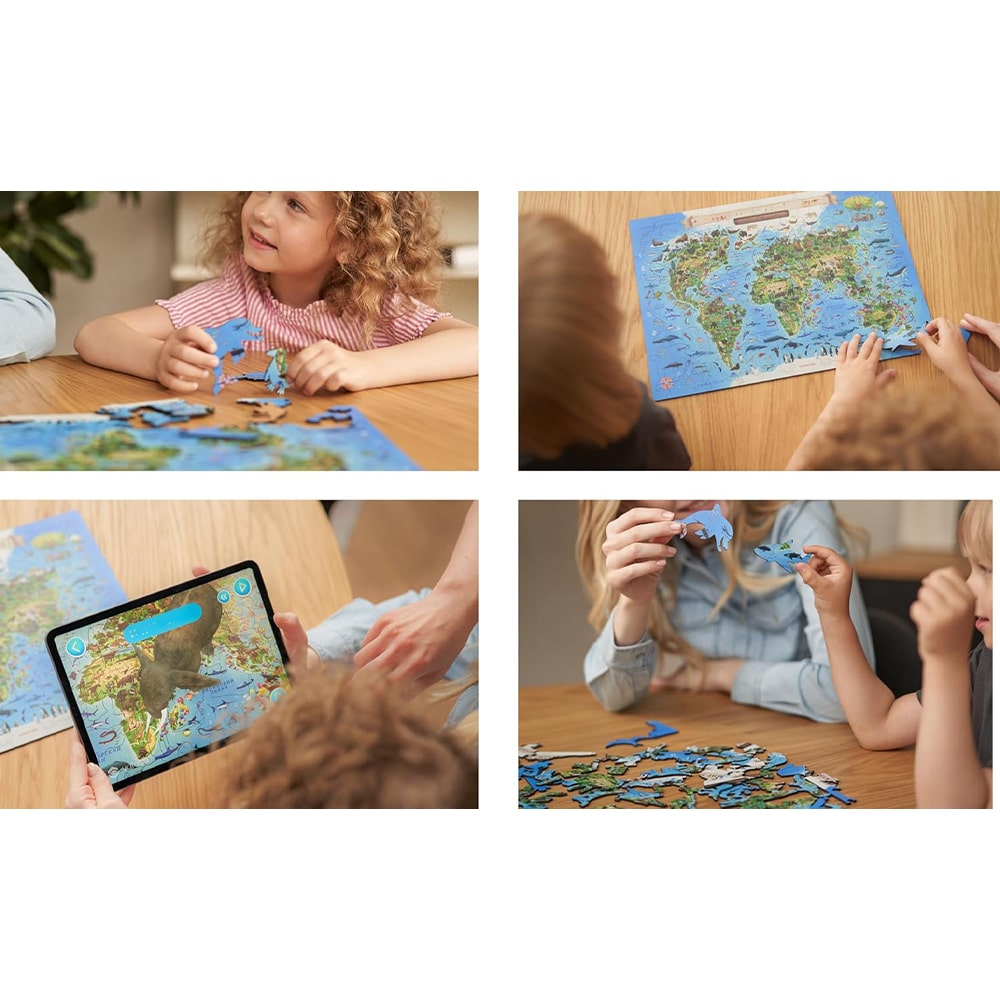 Ξύλινο Παζλ Παγκόσμιος Χάρτης AR "Χλωρίδα και Πανίδα του Κόσμου" 100τμχ