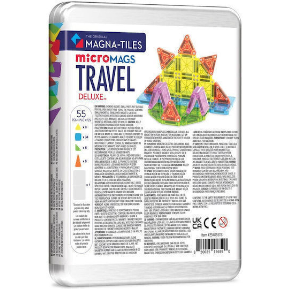 Magna-Tiles Travel Set Deluxe 55 Τεμάχια – Μαγνητικά Πλακίδια STEM για Ταξίδια & Μεταφορά