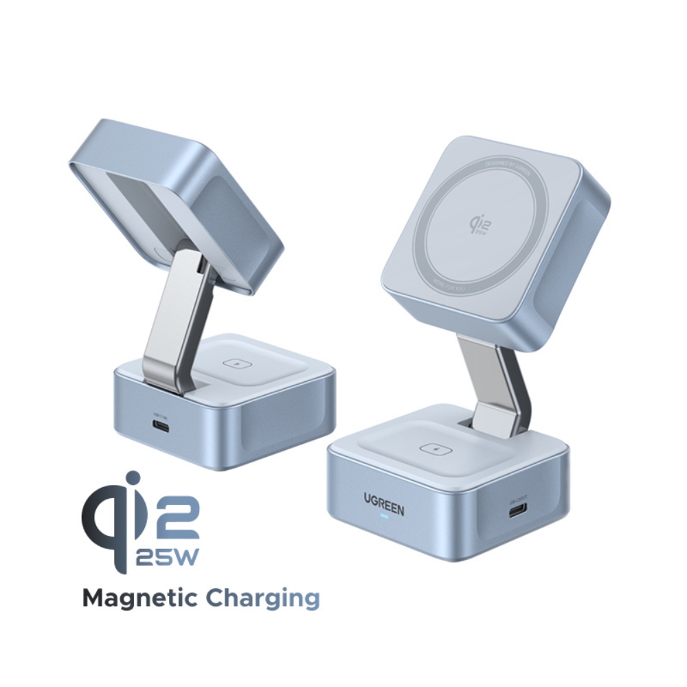 UGreen W752/55960B 2-in-1 Magnetic Wireless Charger 25W Qi2 (Grey)