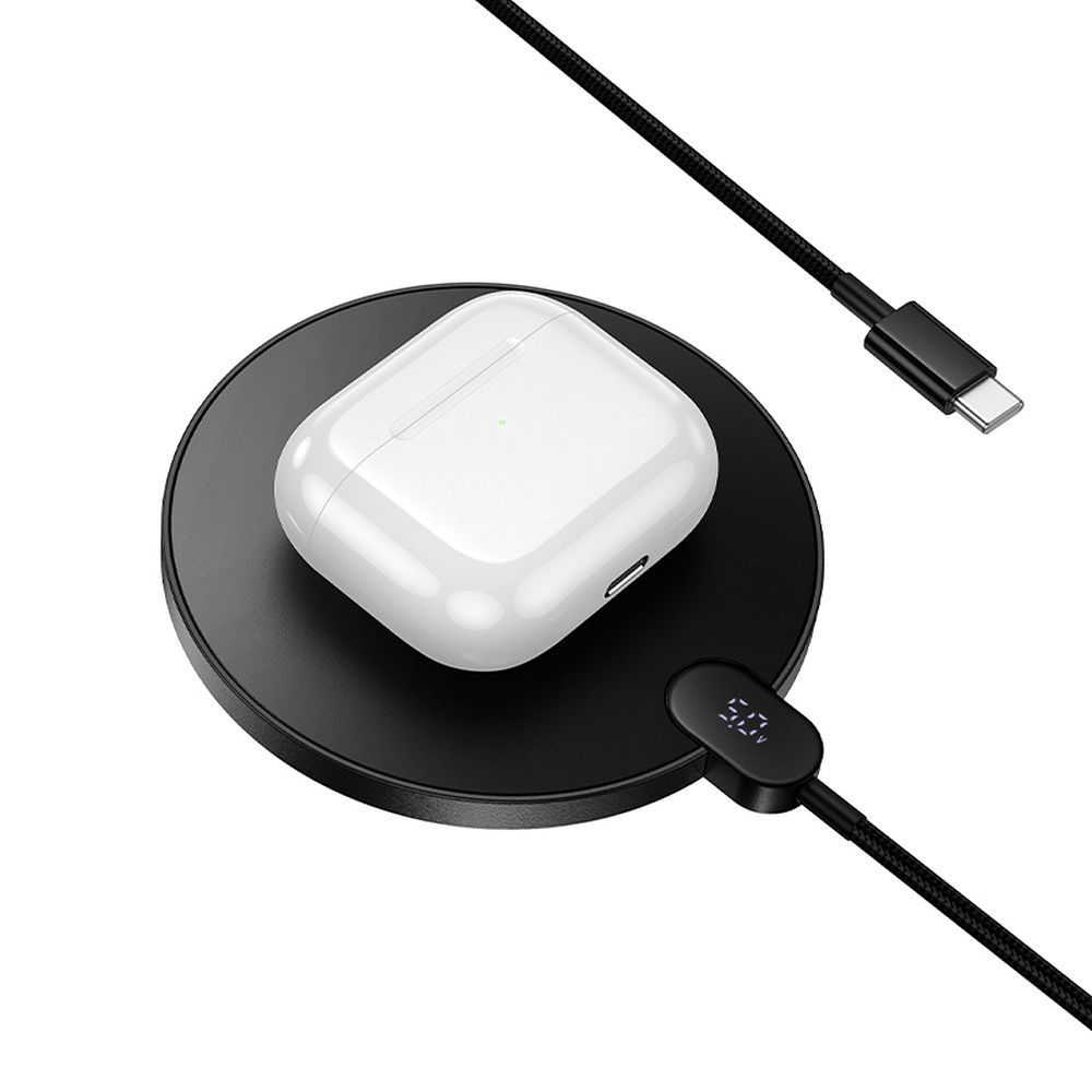 Hoco CW62 Wireless φορτιστής με καλώδιο USB-C και οθόνη, 15W (Μαύρο)