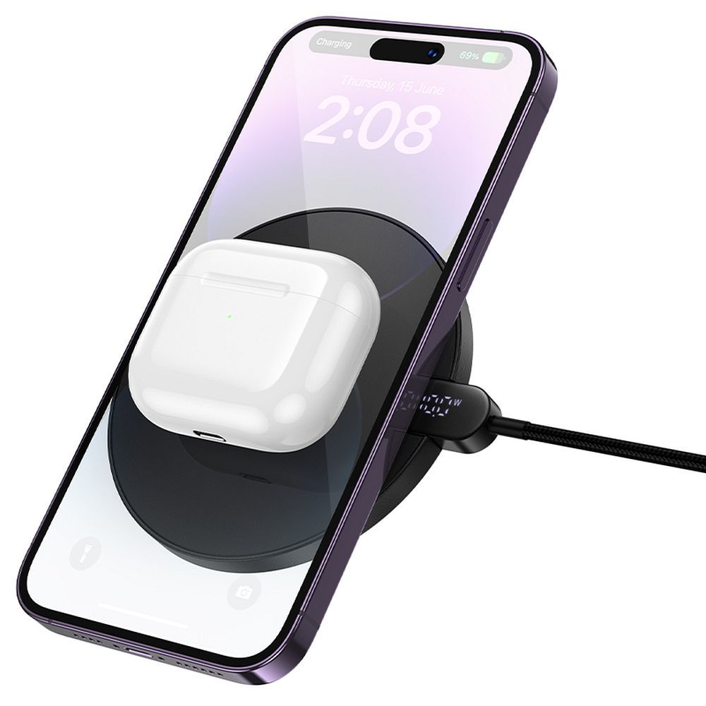 Hoco CW62 Wireless φορτιστής με καλώδιο USB-C και οθόνη, 15W (Μαύρο)
