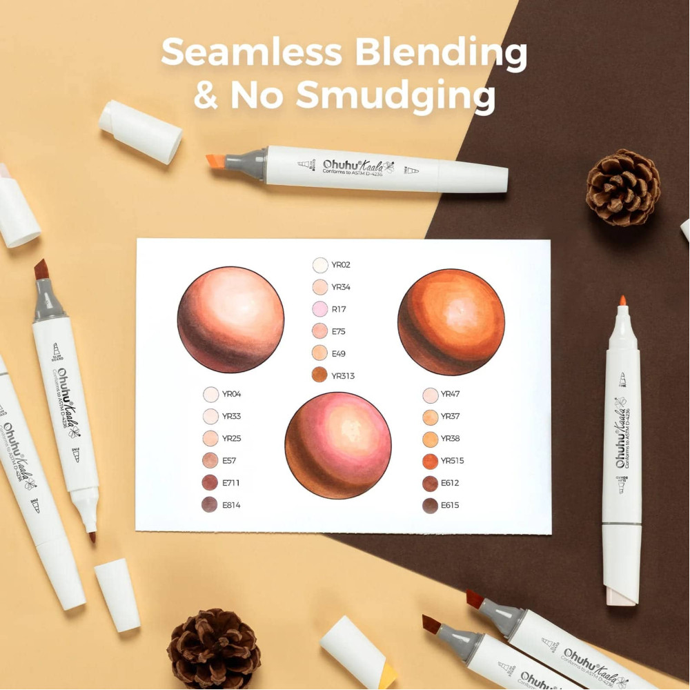 Ohuhu Kaala Σετ 24 Μαρκαδόρων Αλκοόλης Slim Broad and Fine Dual Tips - Four Tones