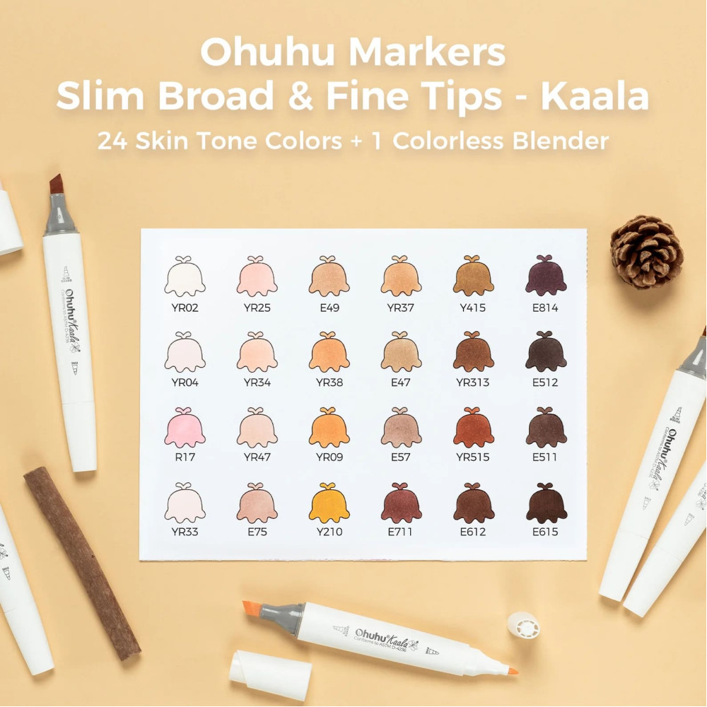 Ohuhu Kaala Σετ 24 Μαρκαδόρων Αλκοόλης Slim Broad and Fine Dual Tips - Four Tones