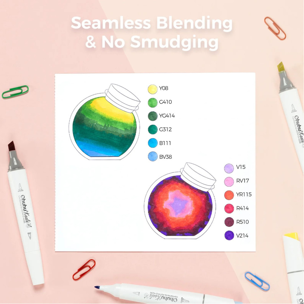 Ohuhu Kaala Σετ 24 Μαρκαδόρων Αλκοόλης Slim Broad and Fine Dual Tips - Basic Colors