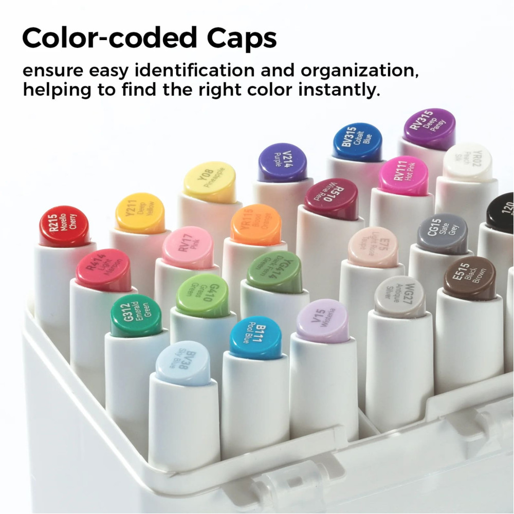 Ohuhu Kaala Σετ 24 Μαρκαδόρων Αλκοόλης Slim Broad and Fine Dual Tips - Basic Colors