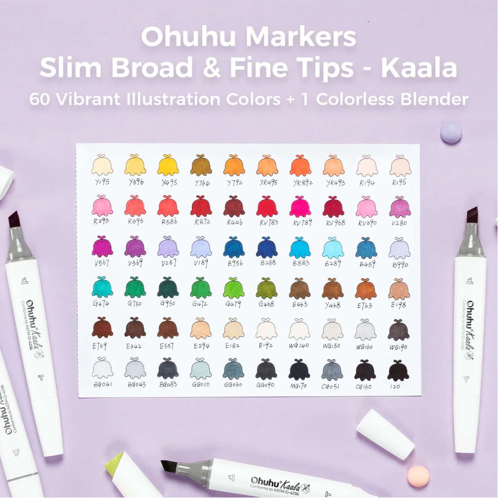 Ohuhu Kaala Σετ 60 Μαρκαδόρων Αλκοόλης Dual Tips - 60 Colors Illustrations