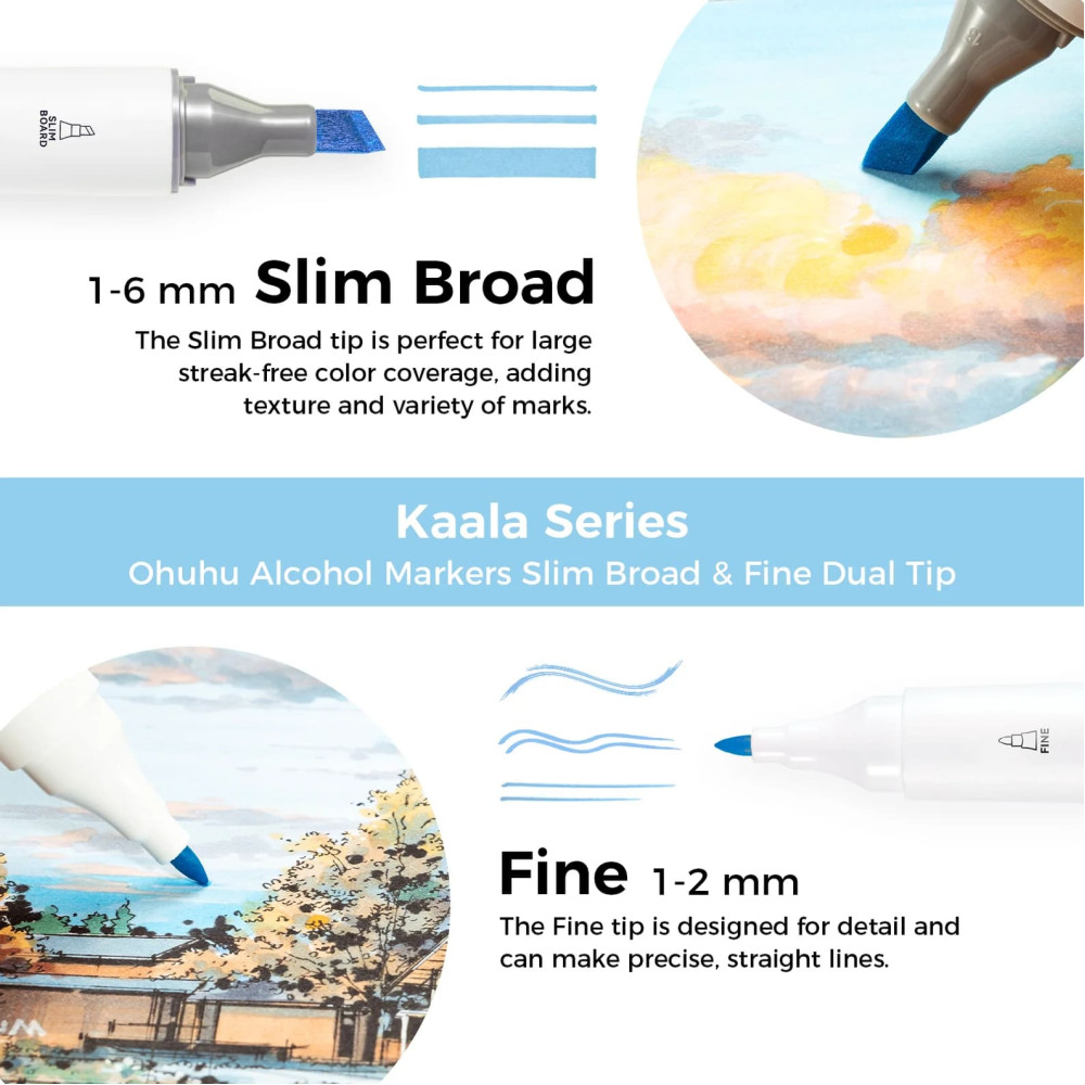 Ohuhu Kaala Σετ 60 Μαρκαδόρων Αλκοόλης Dual Tips - 60 Colors Landscape Tone