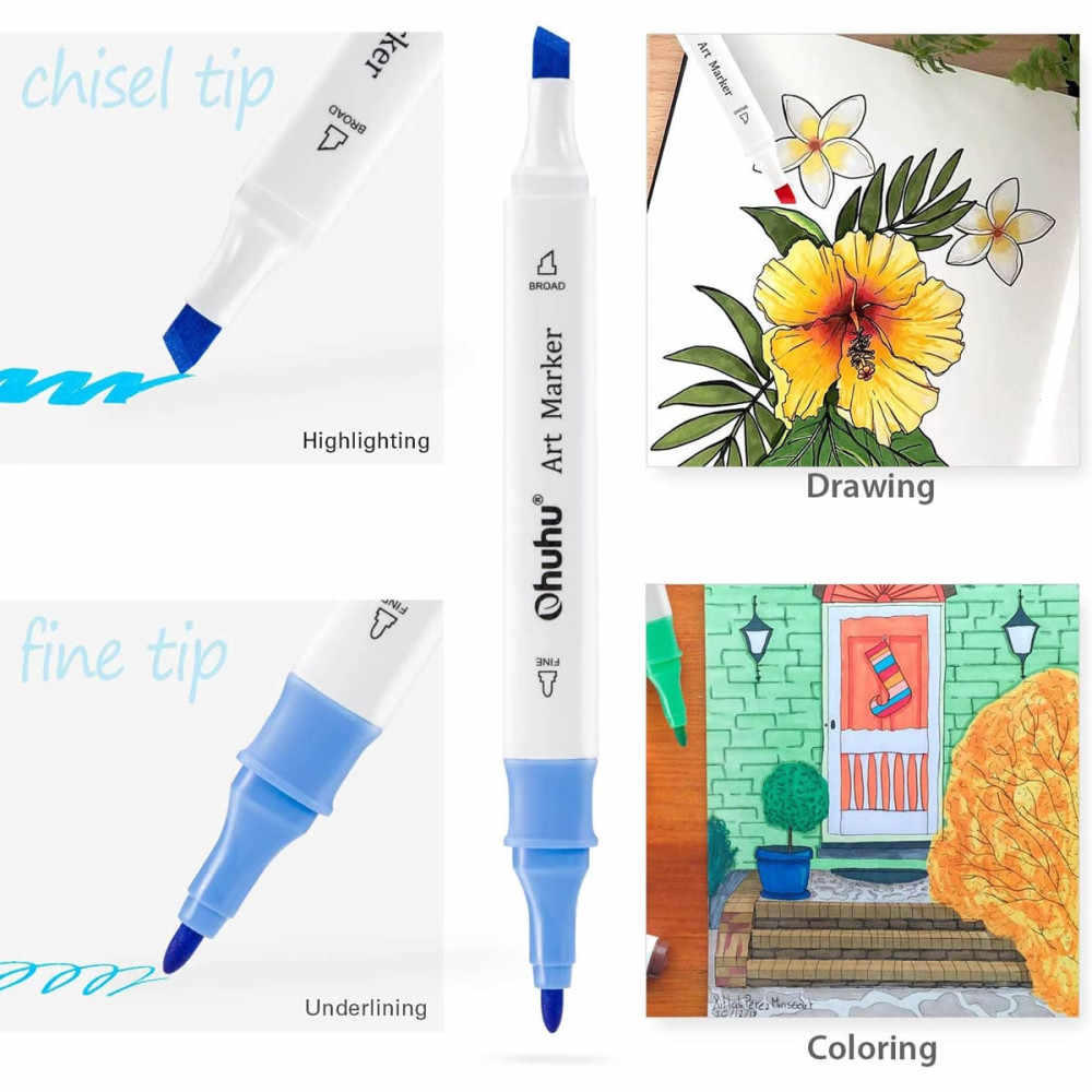 Ohuhu Oahu Σετ 48 Μαρκαδόρων Αλκοόλης Fine & Chisel