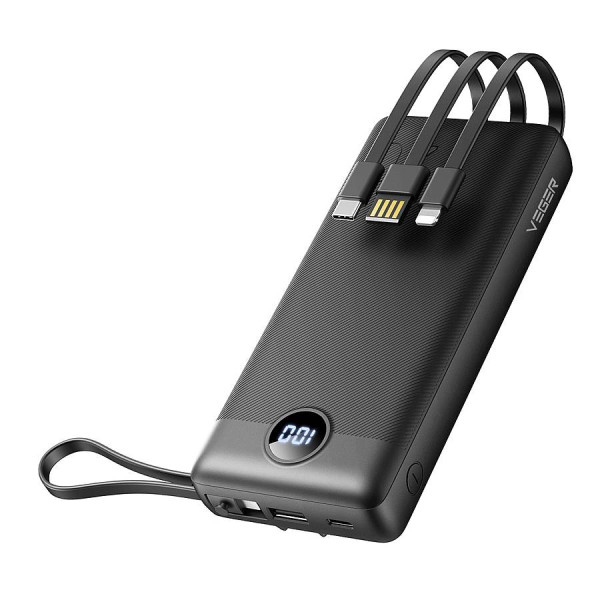 Veger C20 W2059 Digital Display Power Bank 20000mAh Built In 4 Cables, Keychain Style (Μαύρο)